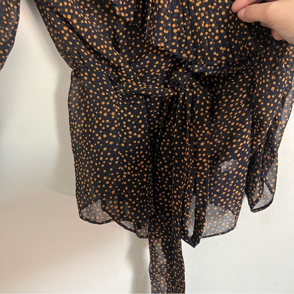Akira Chicago Red Label Ditsy Spot Print Ruched Wrap Blouse Medium - Picture 2 of 16